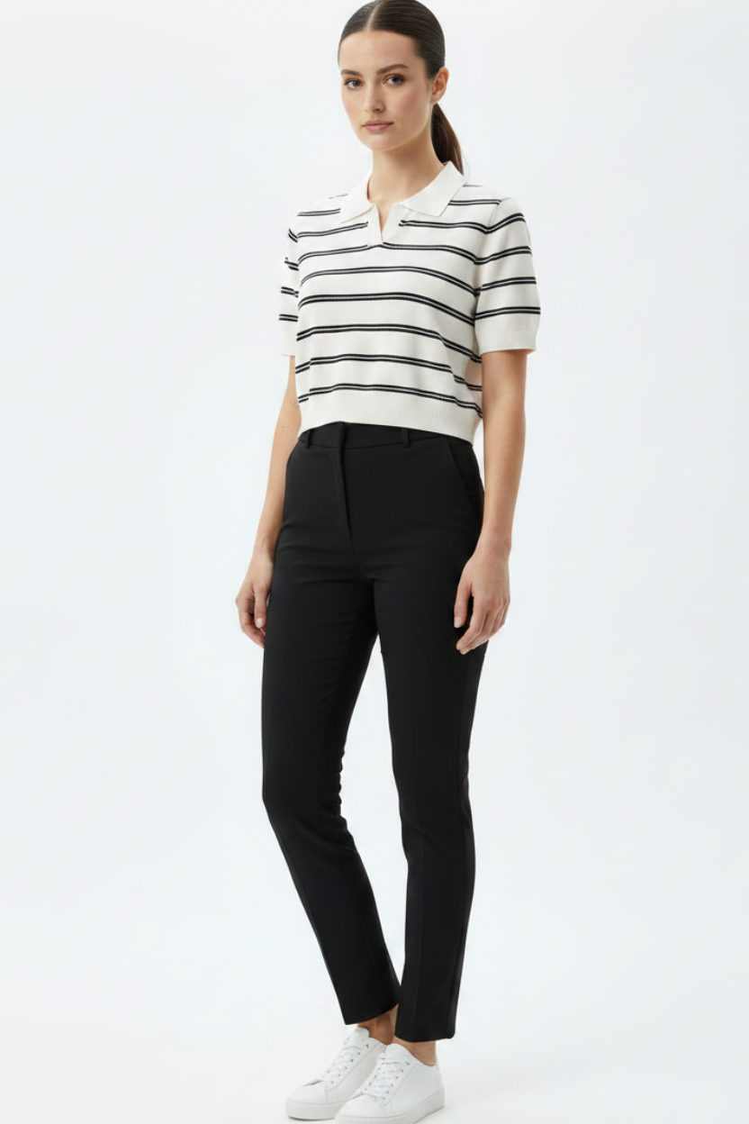 White Black Knit Polo - 3/4 Angle