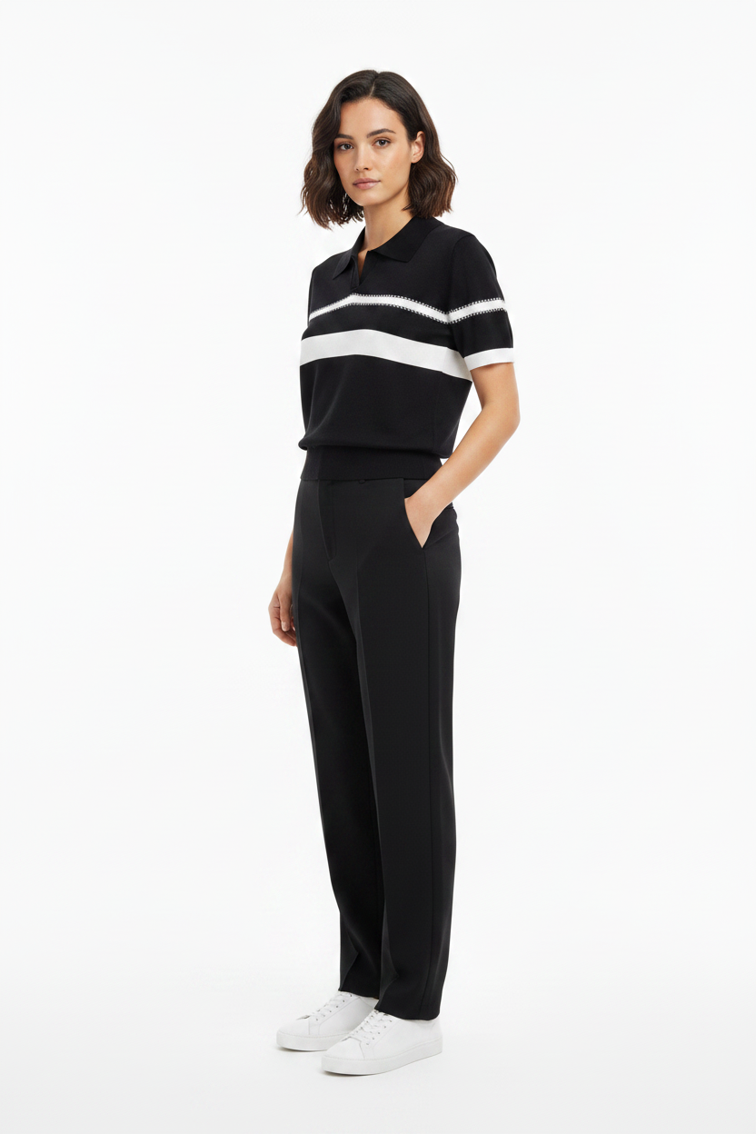 Black Knit Polo Top - 3/4 Angle