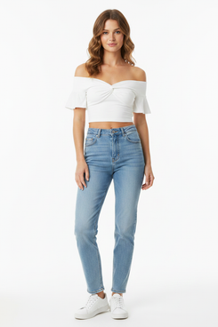 White Twist Knot Top - Female Model Front Pose