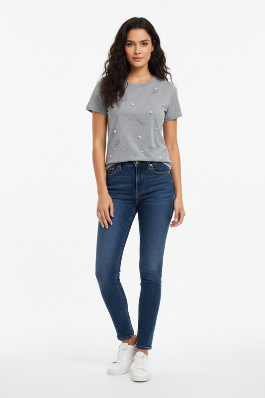 Grey Pearl T-Shirt - Female Model Front Pose