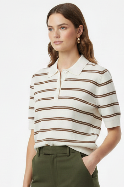 White Brown Knit Top - 3/4 Angle