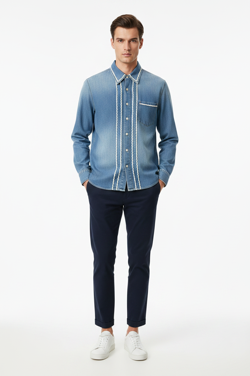 Lace Denim Shirt - Male Model Front Pose