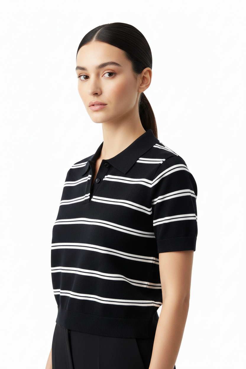 Black White Striped Knit Top - Close Up