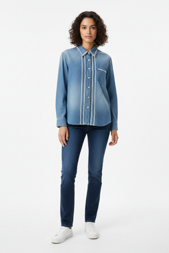 Lace Denim Shirt - Female Model Front Pose