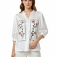 White Embroidered Top - Female Model Front Pose