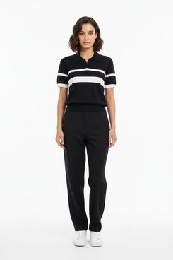 Black Knit Polo Top - Front View