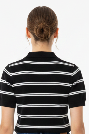 Black White Striped Knit Top - Back View