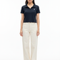 Women Cotton Polo Crop Top Navy Blue - Front Pose Model