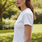 White Pearl T-Shirt - Female Model Side Pose