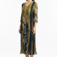 Magical Pleated Floral Midi Dress – Golden & Navy Blue