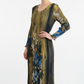 Magical Pleated Floral Midi Dress – Golden & Navy Blue