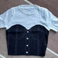 Two-Tone Knitting T-Shirt Top - White & Black