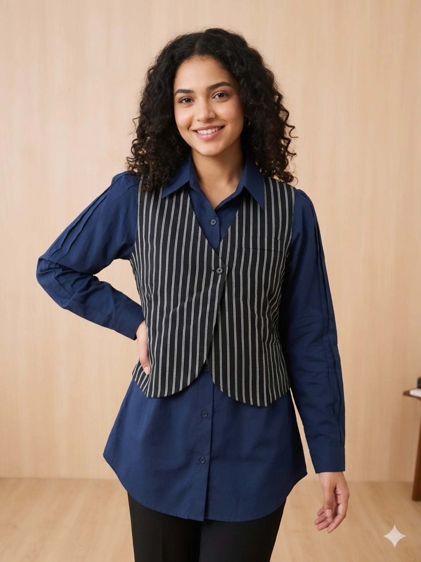 Dark Blue Designer Shirt with attached waistcoat