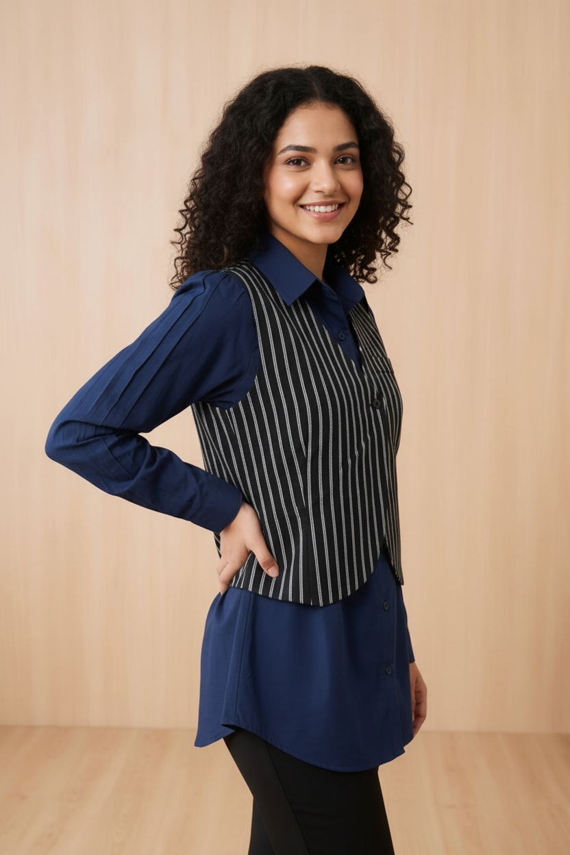 Dark Blue Designer Shirt with attached waistcoat
