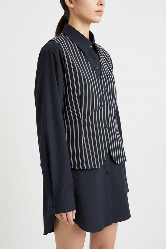 Long sleeves Designer Shirt with attached waistcoat