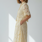 Light Yellow Floral Lace Hollow-Out Co-Ord Set – Crop Top & Midi Skirt