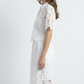 White Floral Lace Hollow-Out Co-Ord Set – Crop Top & Midi Skirt