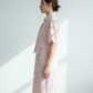 Light Pink Floral Lace Hollow-Out Co-Ord Set – Crop Top & Midi Skirt