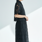 Black Floral Lace Hollow-Out Co-Ord Set – Crop Top & Midi Skirt