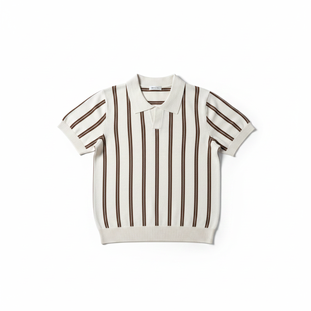 White Brown Striped Knit Top - Clean