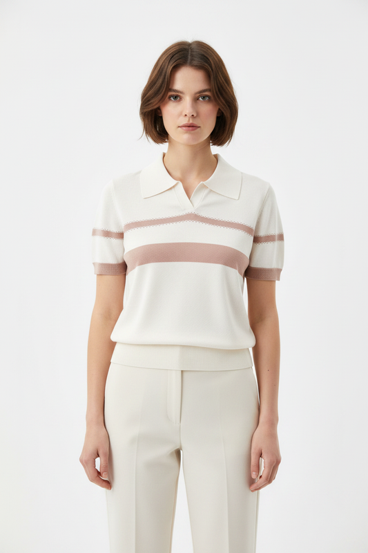 White Knit Polo - Front